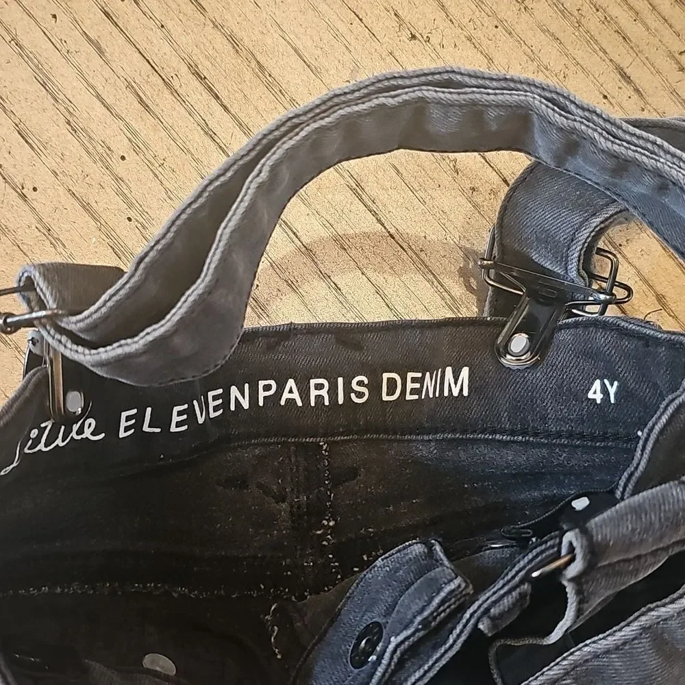 Little Eleven Paris Denim Skirt with Suspenders 4T